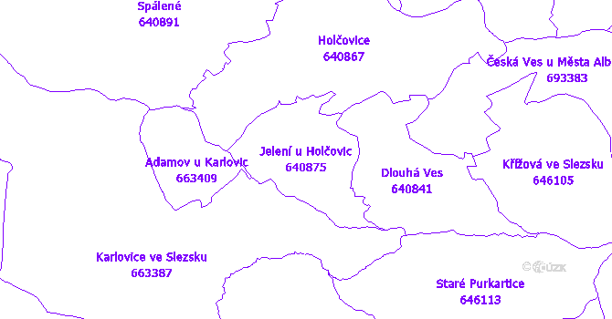Katastrální mapa Jelení u Holčovic - přehledová mapa katastrálního území