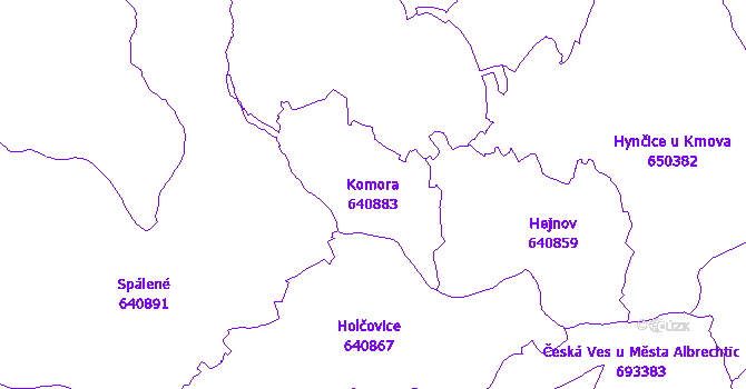 Katastrální mapa Komora - přehledová mapa katastrálního území