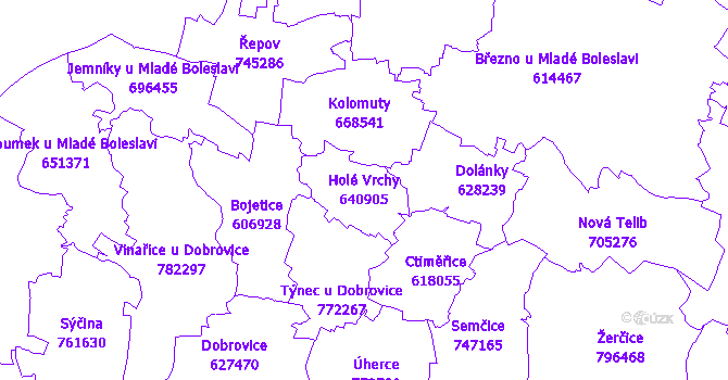Katastrální mapa Holé Vrchy - přehledová mapa katastrálního území