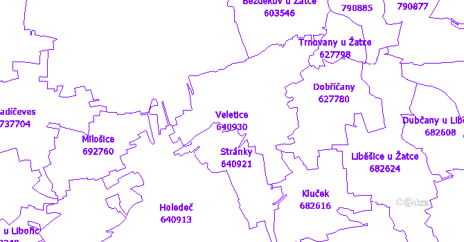 Katastrální mapa Veletice - přehledová mapa katastrálního území