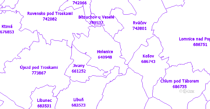 Katastrální mapa Holenice - přehledová mapa katastrálního území