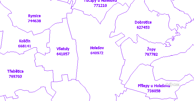 Katastrální mapa Holešov - přehledová mapa katastrálního území