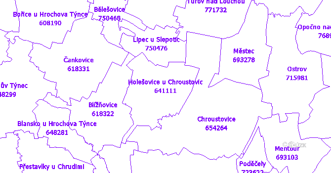 Katastrální mapa Holešovice u Chroustovic - přehledová mapa katastrálního území