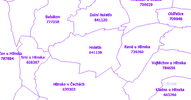 Katastrální mapa Holetín - přehledová mapa katastrálního území