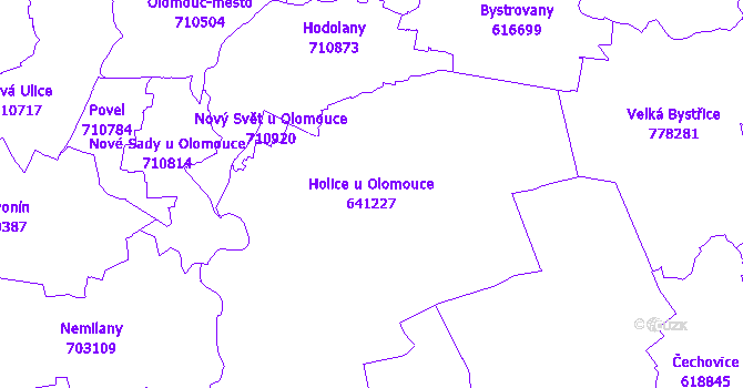 Katastrální mapa Holice u Olomouce - přehledová mapa katastrálního území