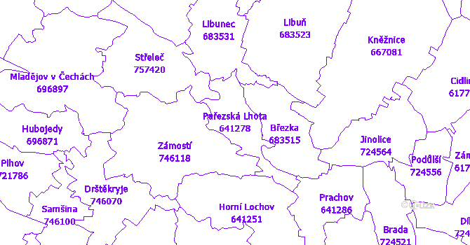 Katastrální mapa Pařezská Lhota - přehledová mapa katastrálního území