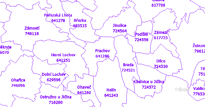 Katastrální mapa Prachov - přehledová mapa katastrálního území