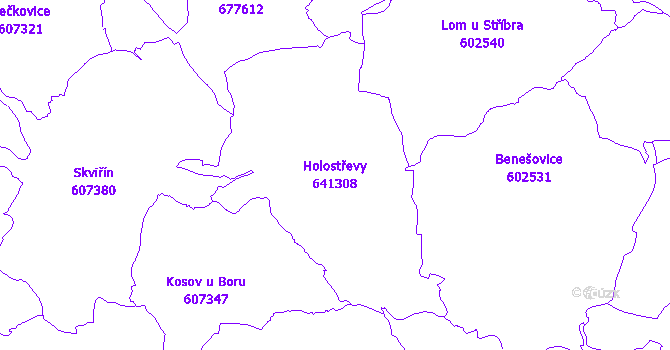 Katastrální mapa Holostřevy - přehledová mapa katastrálního území