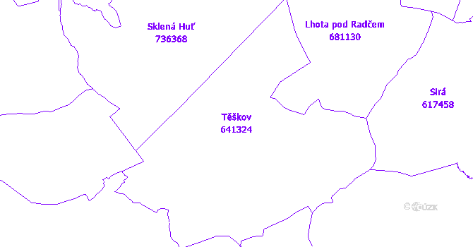 Katastrální mapa Těškov - přehledová mapa katastrálního území