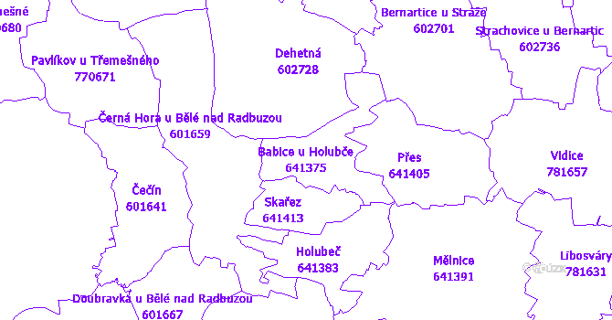 Katastrální mapa Babice u Holubče - přehledová mapa katastrálního území