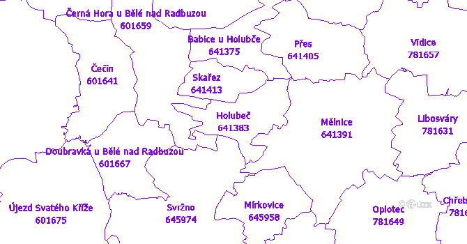 Katastrální mapa Holubeč