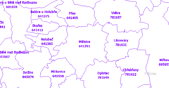 Katastrální mapa Mělnice - přehledová mapa katastrálního území