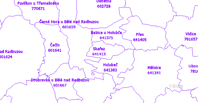 Katastrální mapa Skařez - přehledová mapa katastrálního území