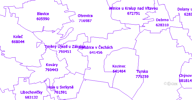 Katastrální mapa Holubice v Čechách - přehledová mapa katastrálního území