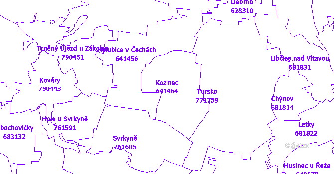 Katastrální mapa Kozinec - přehledová mapa katastrálního území