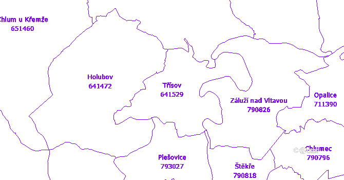 Katastrální mapa Třísov - přehledová mapa katastrálního území