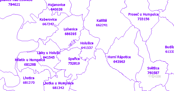 Katastrální mapa Holušice - přehledová mapa katastrálního území