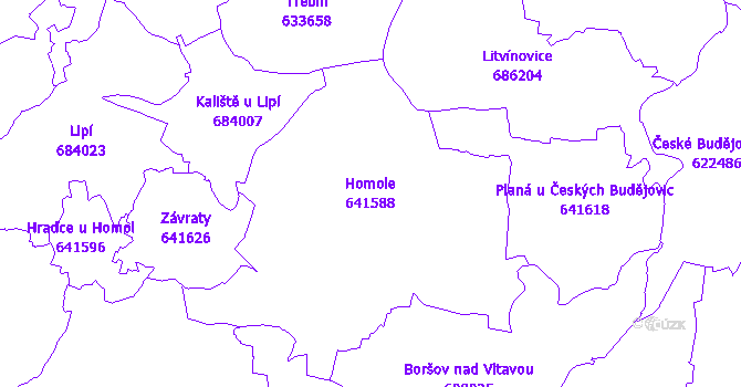 Katastrální mapa Homole - přehledová mapa katastrálního území