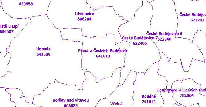 Katastrální mapa Planá u Českých Budějovic - přehledová mapa katastrálního území