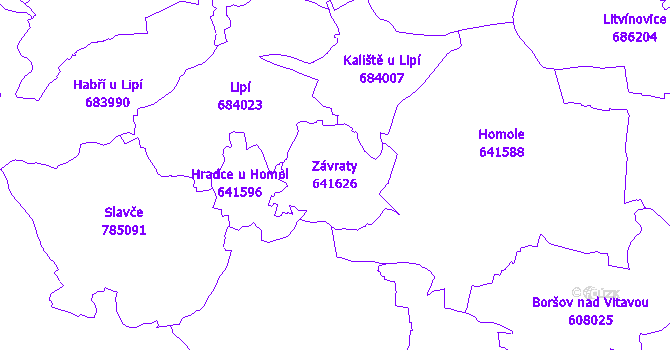 Katastrální mapa Závraty - přehledová mapa katastrálního území