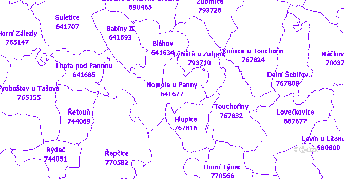 Katastrální mapa Homole u Panny - přehledová mapa katastrálního území