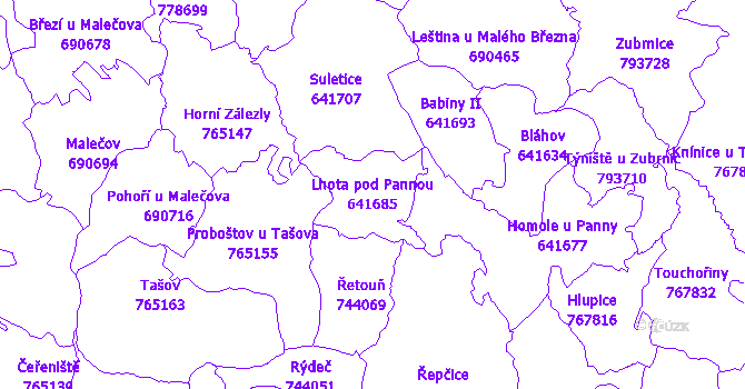 Katastrální mapa Lhota pod Pannou - přehledová mapa katastrálního území