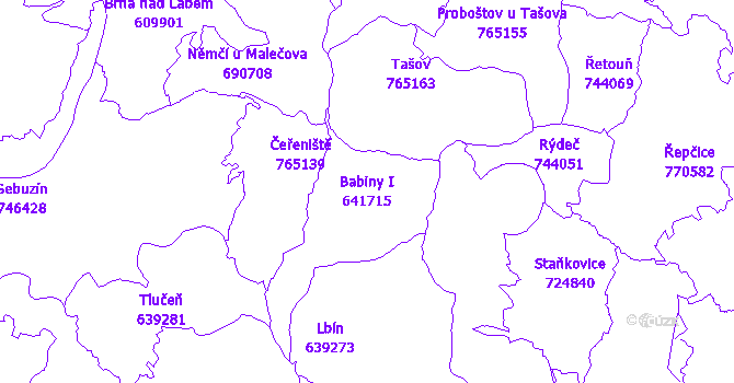 Katastrální mapa Babiny I - přehledová mapa katastrálního území