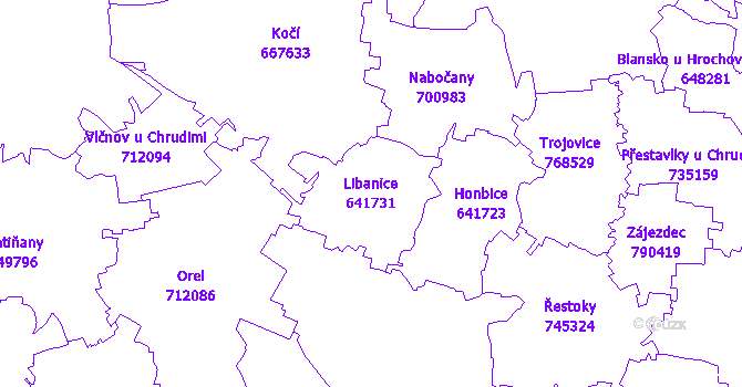 Katastrální mapa Libanice - přehledová mapa katastrálního území