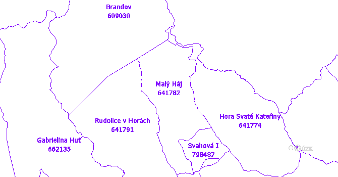 Katastrální mapa Malý Háj - přehledová mapa katastrálního území