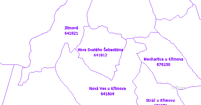 Katastrální mapa Hora Svatého Šebestiána - přehledová mapa katastrálního území