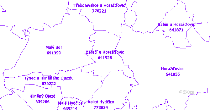Katastrální mapa Zářečí u Horažďovic - přehledová mapa katastrálního území
