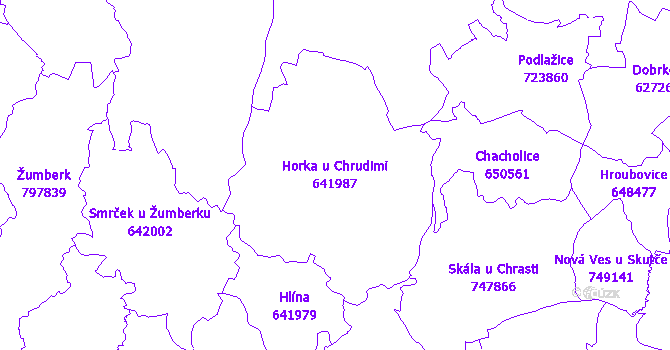 Katastrální mapa Horka u Chrudimi - přehledová mapa katastrálního území