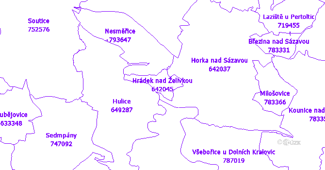 Katastrální mapa Hrádek nad Želivkou - přehledová mapa katastrálního území