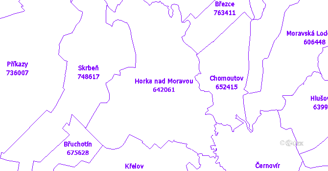 Katastrální mapa Horka nad Moravou - přehledová mapa katastrálního území