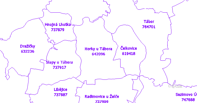 Katastrální mapa Horky u Tábora - přehledová mapa katastrálního území