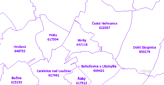 Katastrální mapa Horky - přehledová mapa katastrálního území