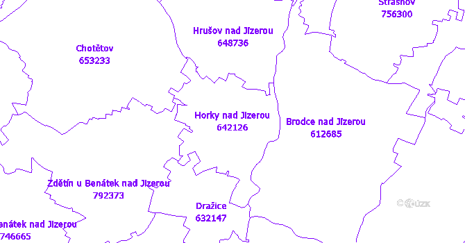 Katastrální mapa Horky nad Jizerou - přehledová mapa katastrálního území