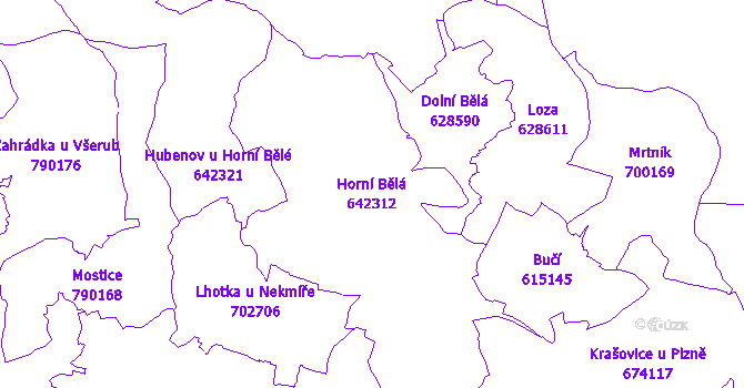 Katastrální mapa Horní Bělá - přehledová mapa katastrálního území