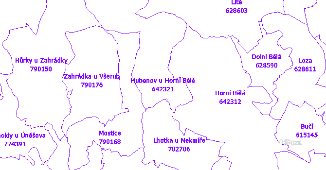 Katastrální mapa Hubenov u Horní Bělé - přehledová mapa katastrálního území