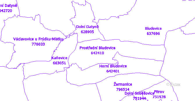 Katastrální mapa Prostřední Bludovice - přehledová mapa katastrálního území