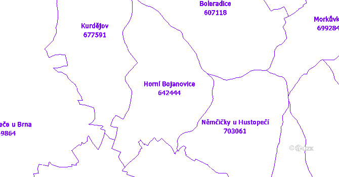 Katastrální mapa Horní Bojanovice - přehledová mapa katastrálního území