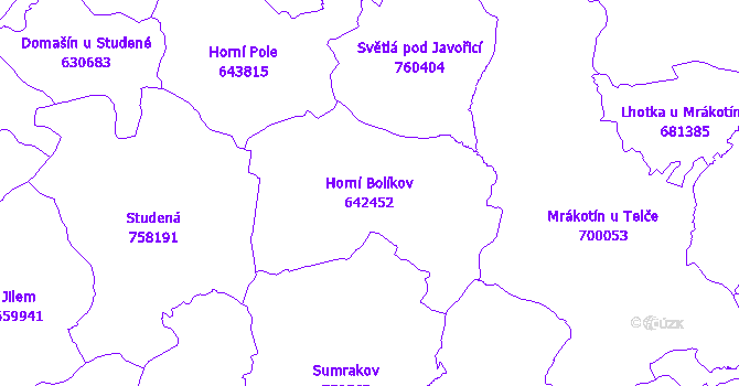 Katastrální mapa Horní Bolíkov - přehledová mapa katastrálního území