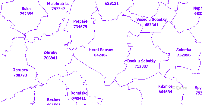 Katastrální mapa Horní Bousov - přehledová mapa katastrálního území
