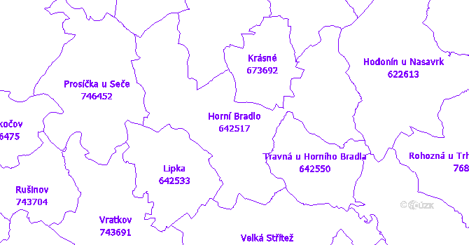Katastrální mapa Horní Bradlo - přehledová mapa katastrálního území