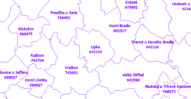 Katastrální mapa Lipka - přehledová mapa katastrálního území
