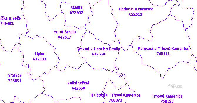 Katastrální mapa Travná u Horního Bradla - přehledová mapa katastrálního území