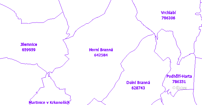 Katastrální mapa Horní Branná - přehledová mapa katastrálního území