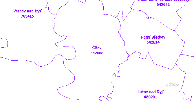 Katastrální mapa Čížov - přehledová mapa katastrálního území