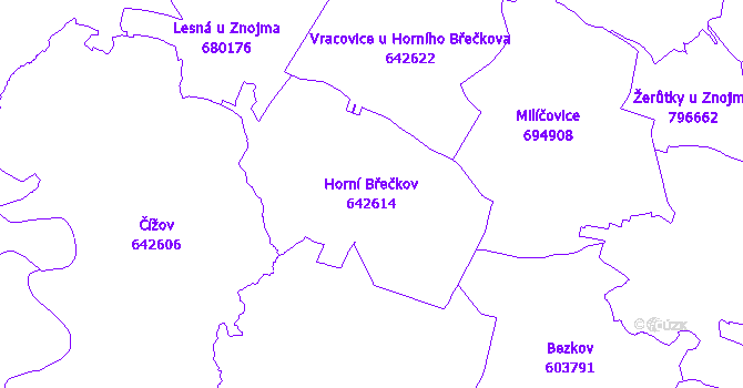 Katastrální mapa Horní Břečkov - přehledová mapa katastrálního území