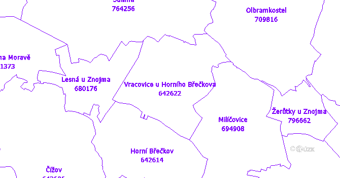 Katastrální mapa Vracovice u Horního Břečkova - přehledová mapa katastrálního území